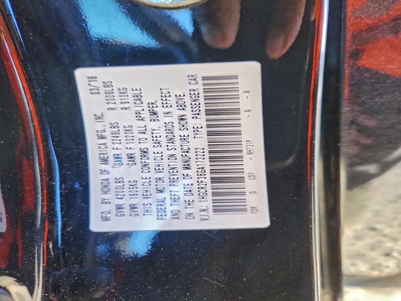 2016 HONDA ACCORD