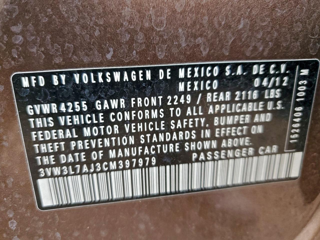 2012 VOLKSWAGEN JETTA