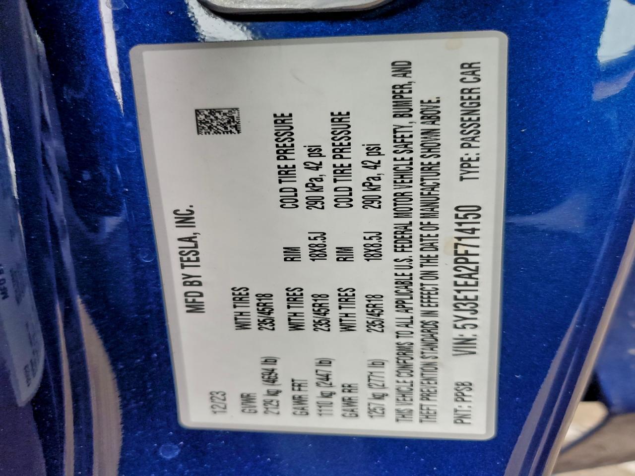 2023 TESLA MODEL 3