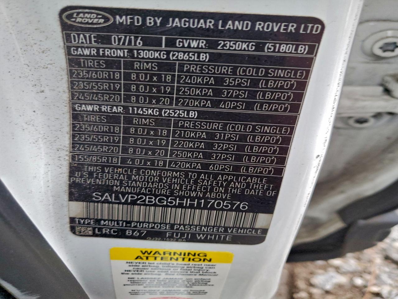 2017 LAND ROVER RANGE ROVER EVOQUE