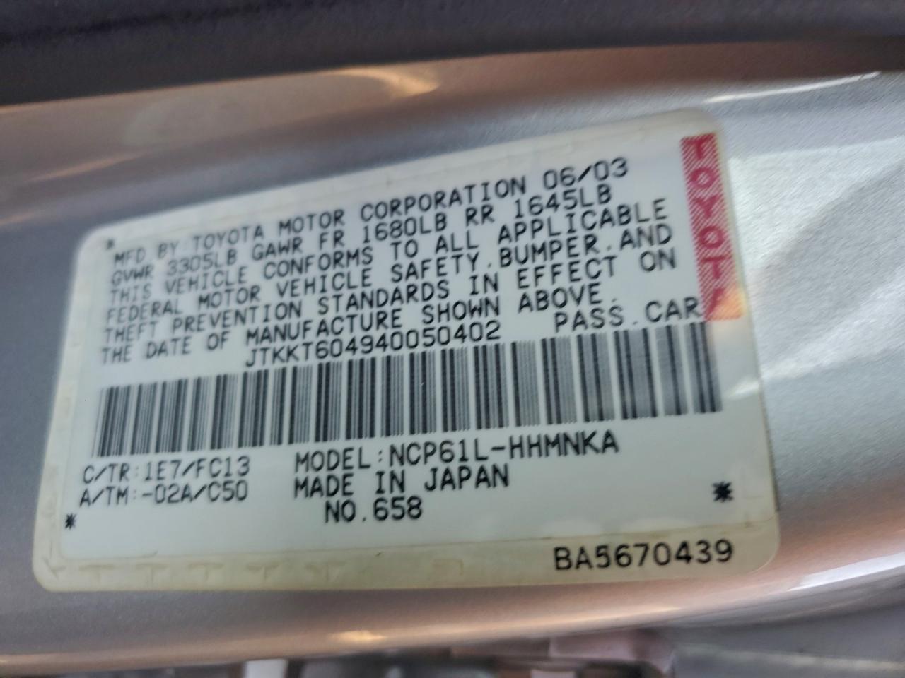 2004 TOYOTA SCION