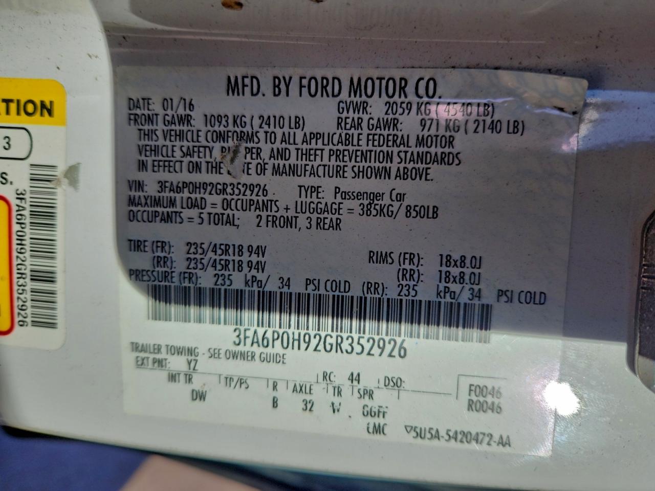 2016 FORD FUSION