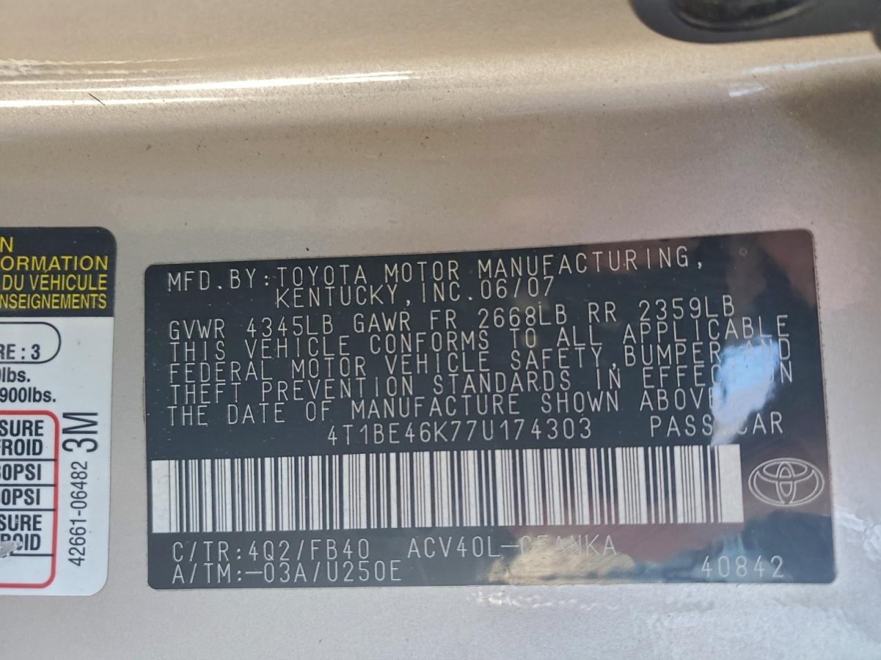 2007 TOYOTA CAMRY
