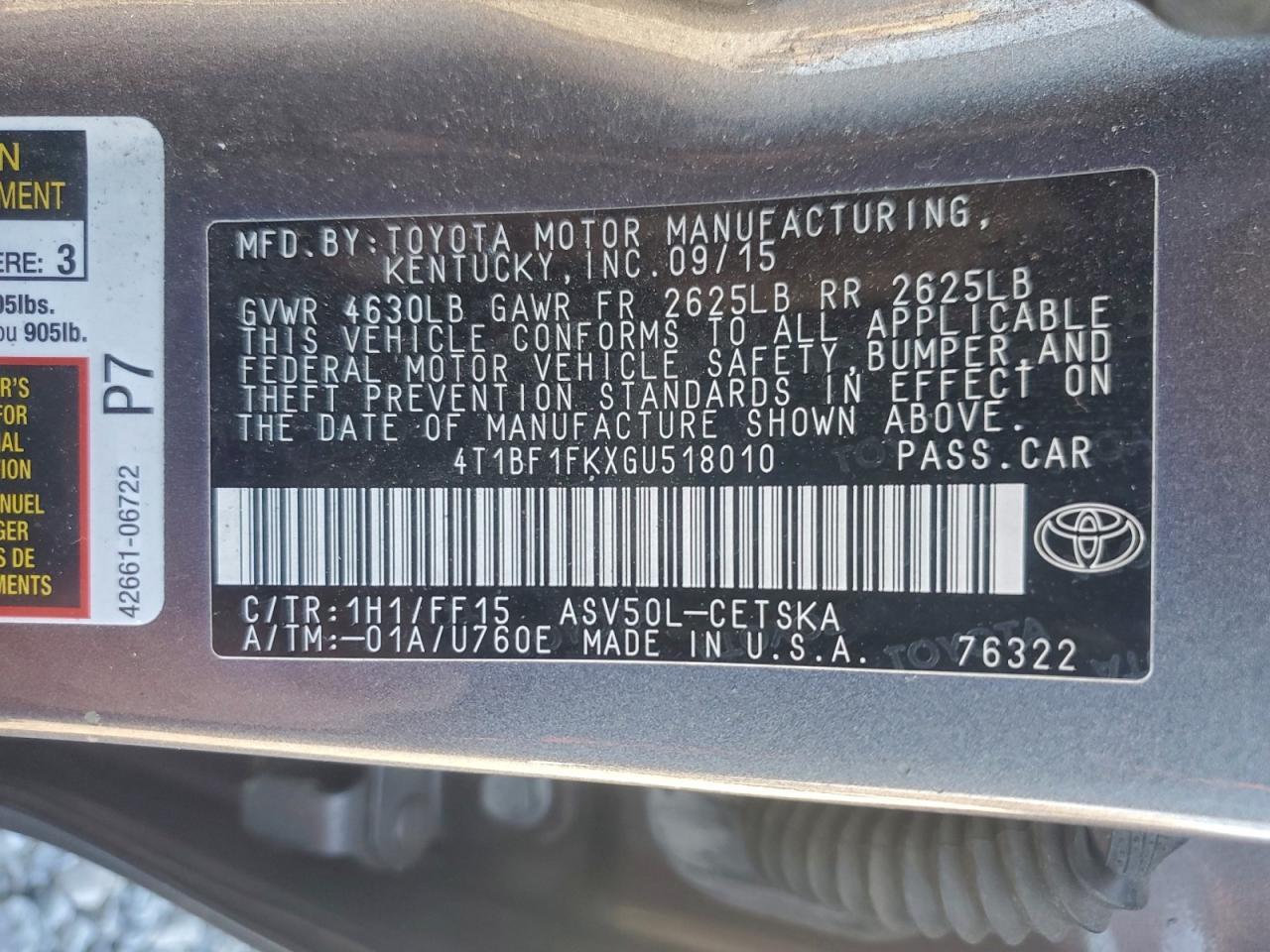 2016 TOYOTA CAMRY