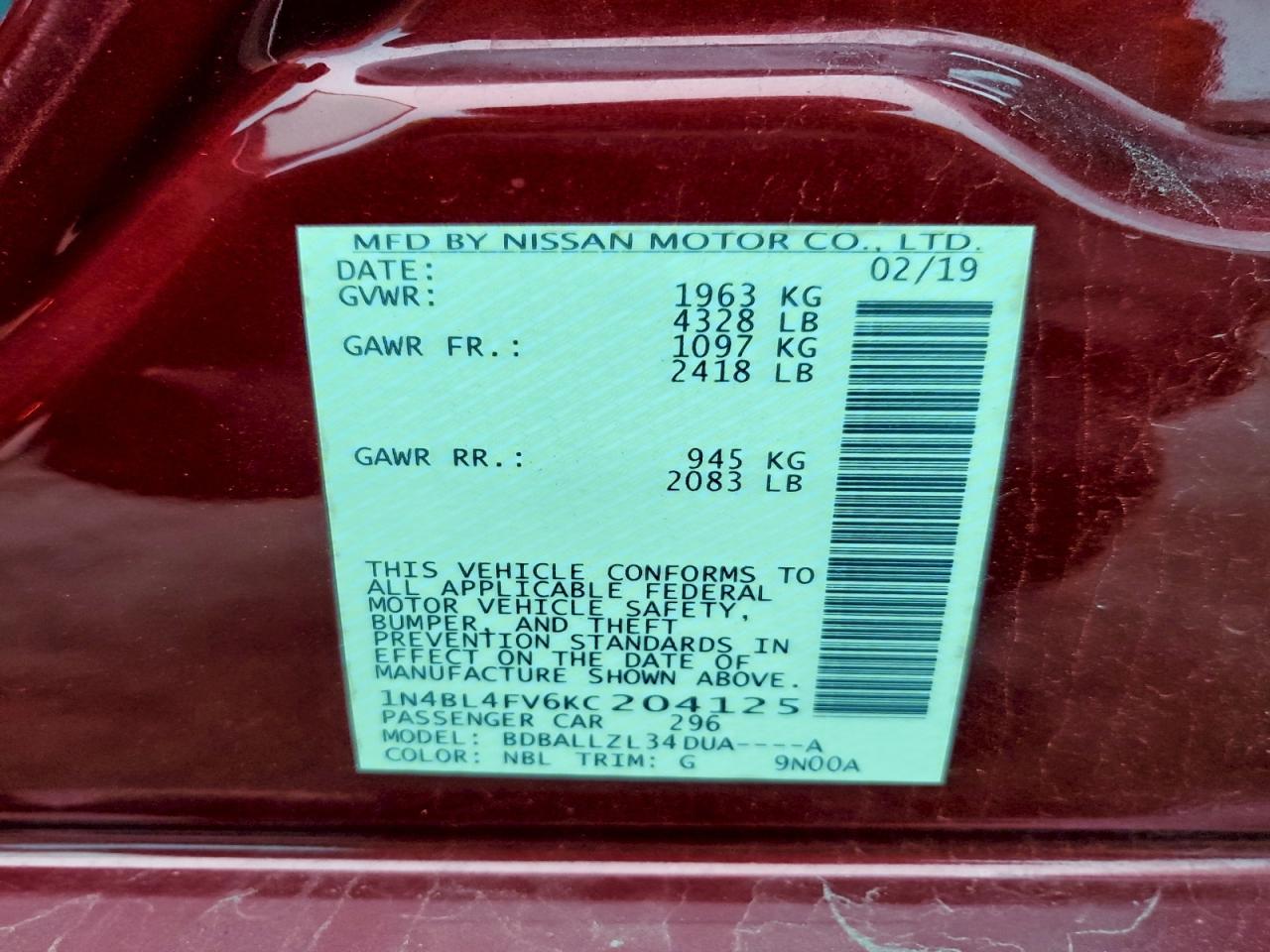 2019 NISSAN ALTIMA