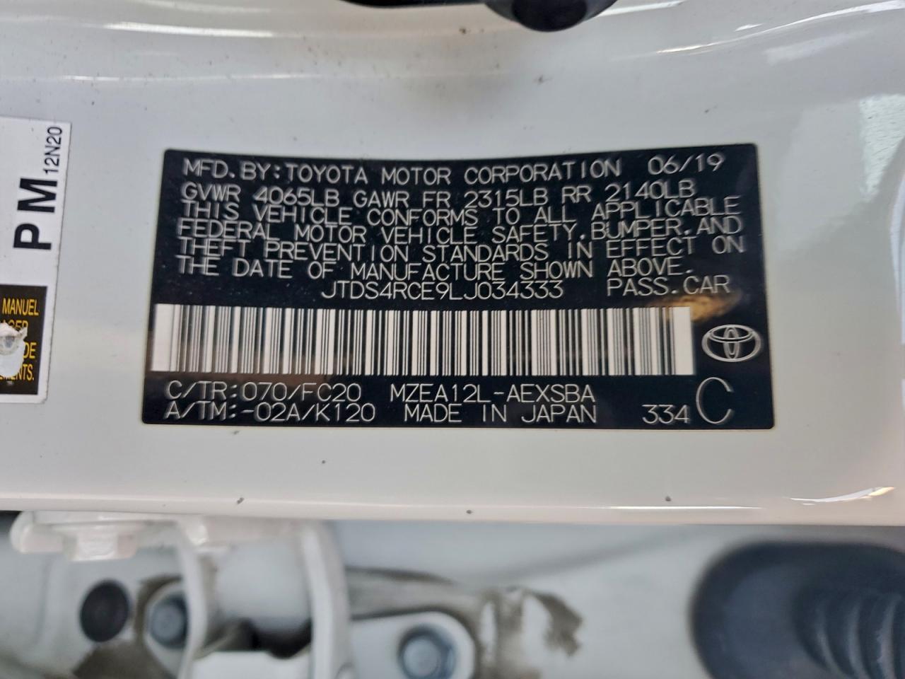2020 TOYOTA COROLLA