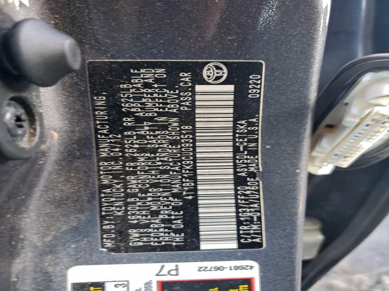 2012 TOYOTA CAMRY