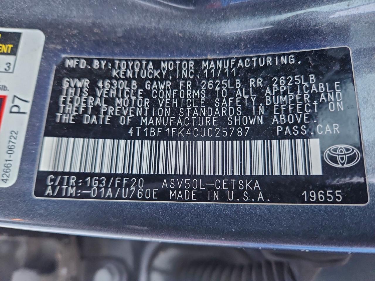 2012 TOYOTA CAMRY