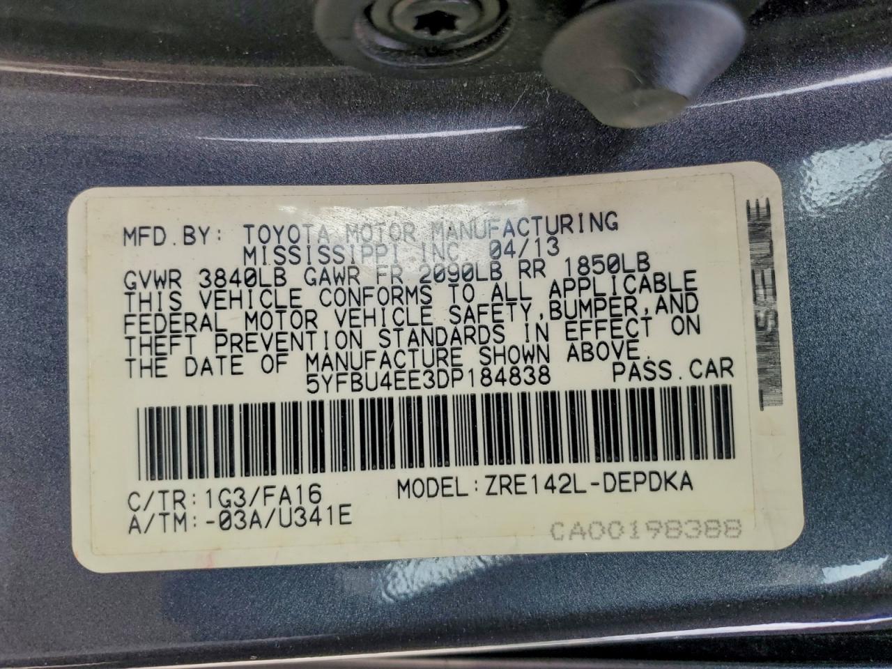 2013 TOYOTA COROLLA