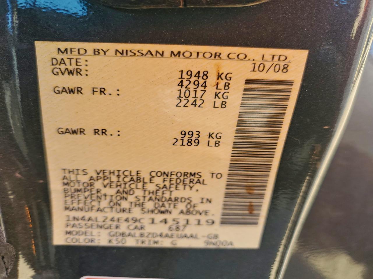 2009 NISSAN ALTIMA