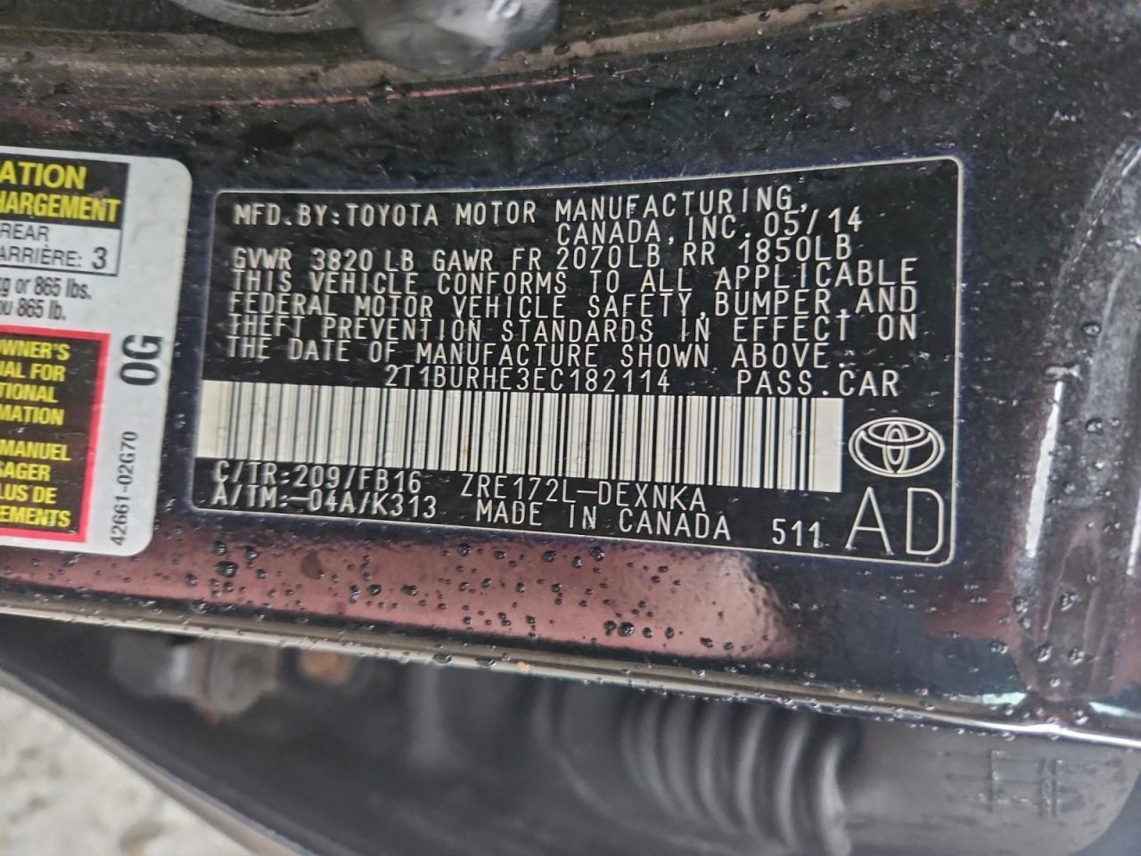 2014 TOYOTA COROLLA