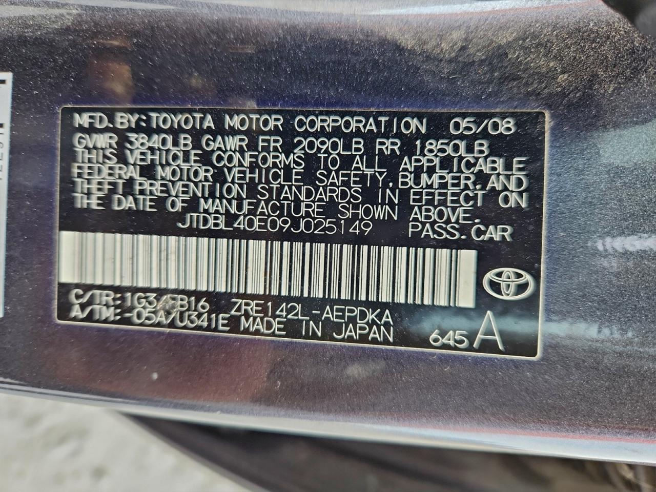 2009 TOYOTA COROLLA