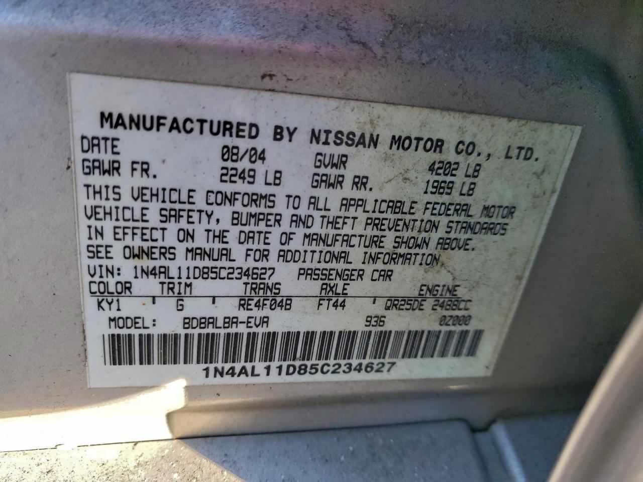 2005 NISSAN ALTIMA