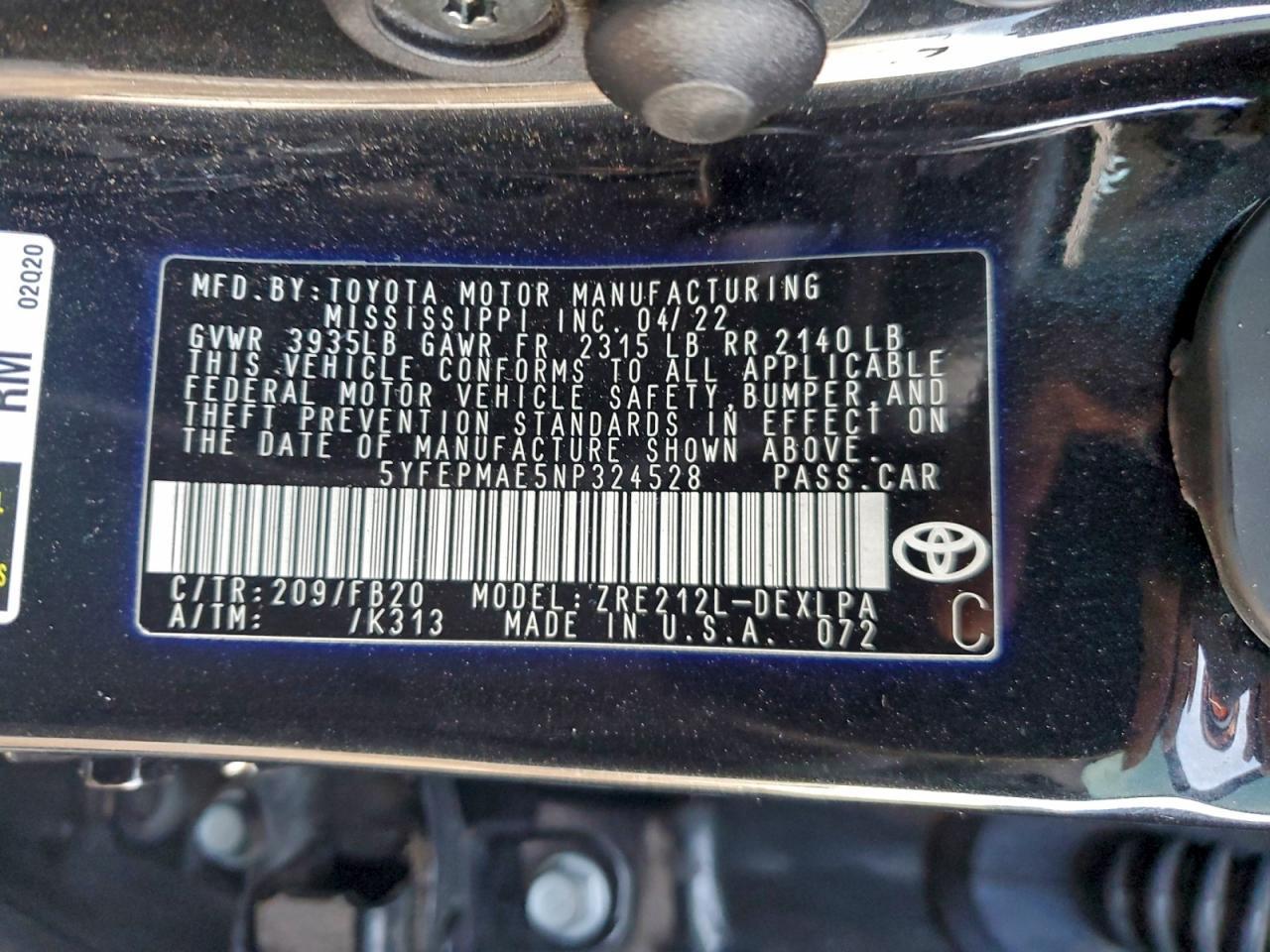 2022 TOYOTA COROLLA