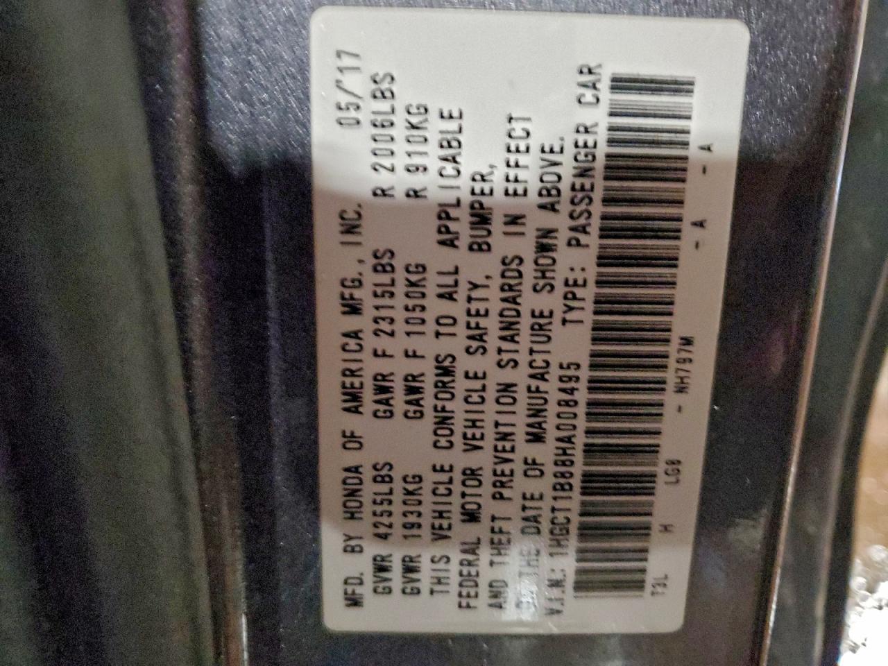 2017 HONDA ACCORD