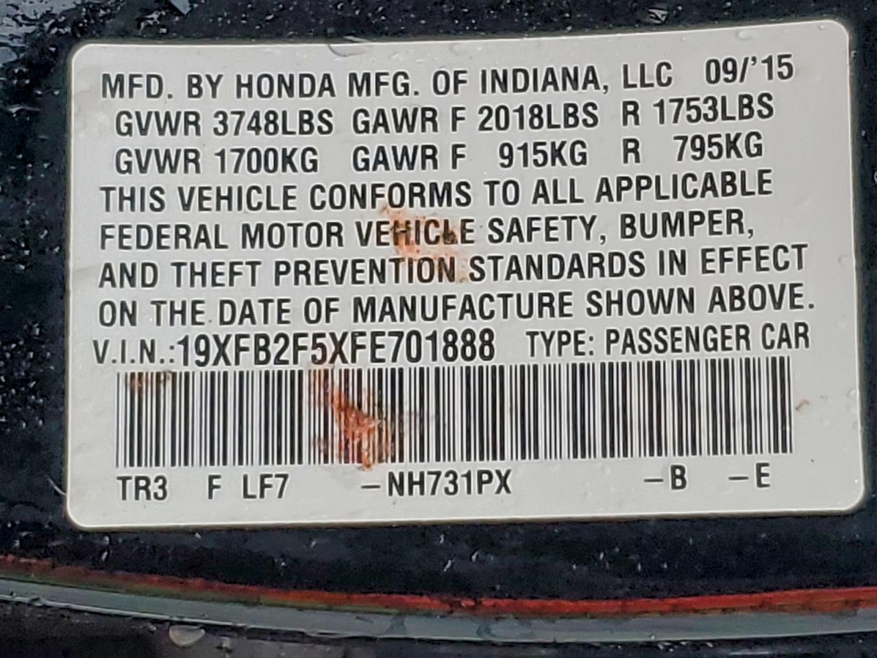 2015 HONDA CIVIC