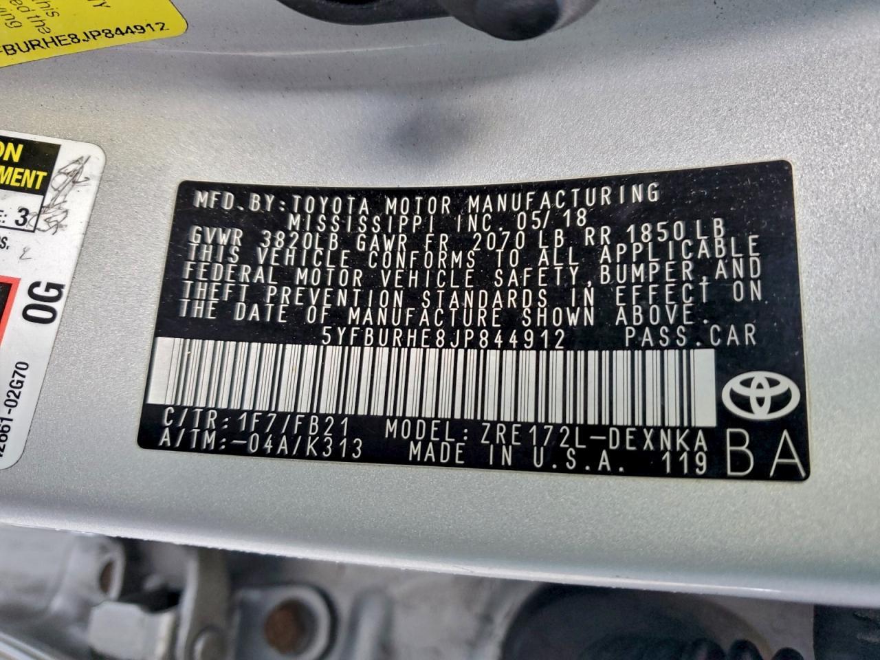 2018 TOYOTA COROLLA
