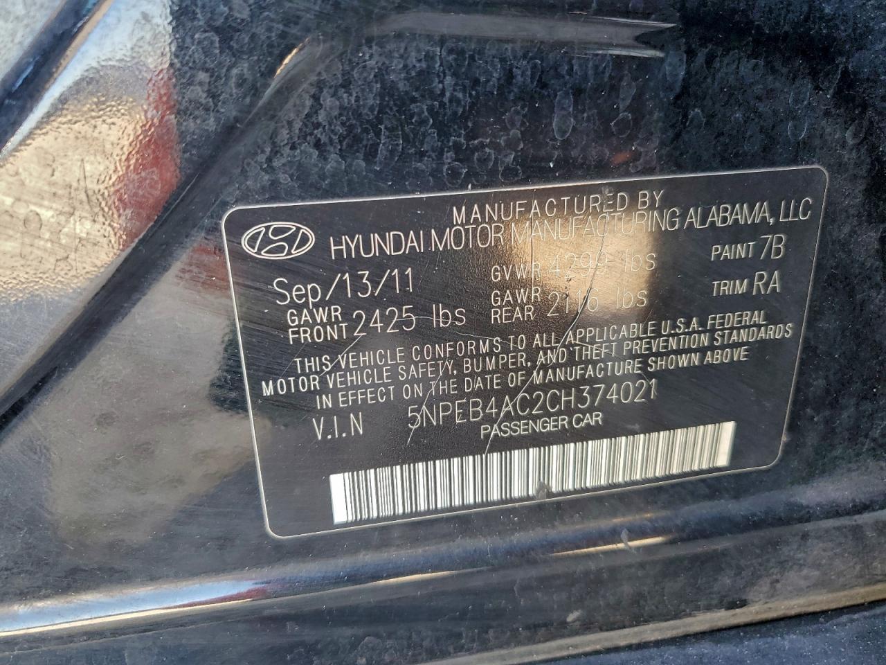 2012 HYUNDAI SONATA