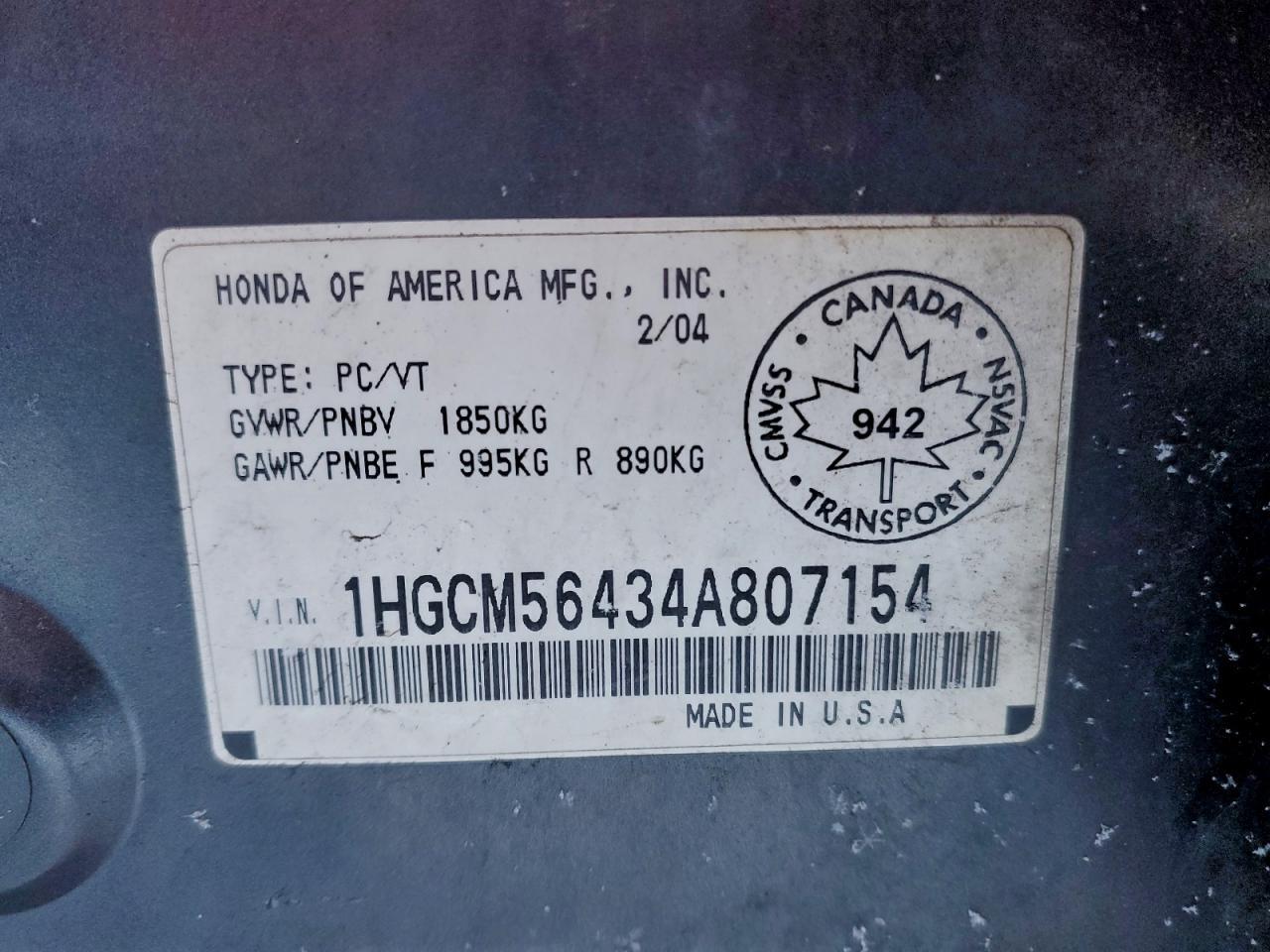 2004 HONDA ACCORD