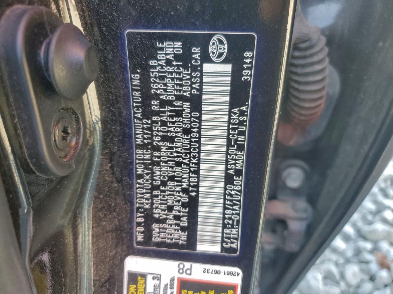 2012 TOYOTA CAMRY