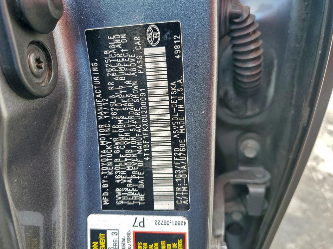 2012 TOYOTA CAMRY
