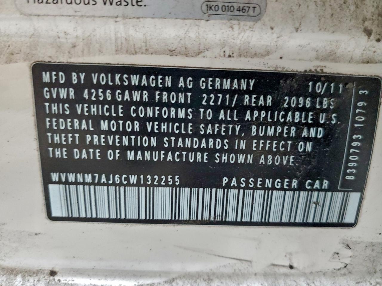 2012 VOLKSWAGEN GOLF