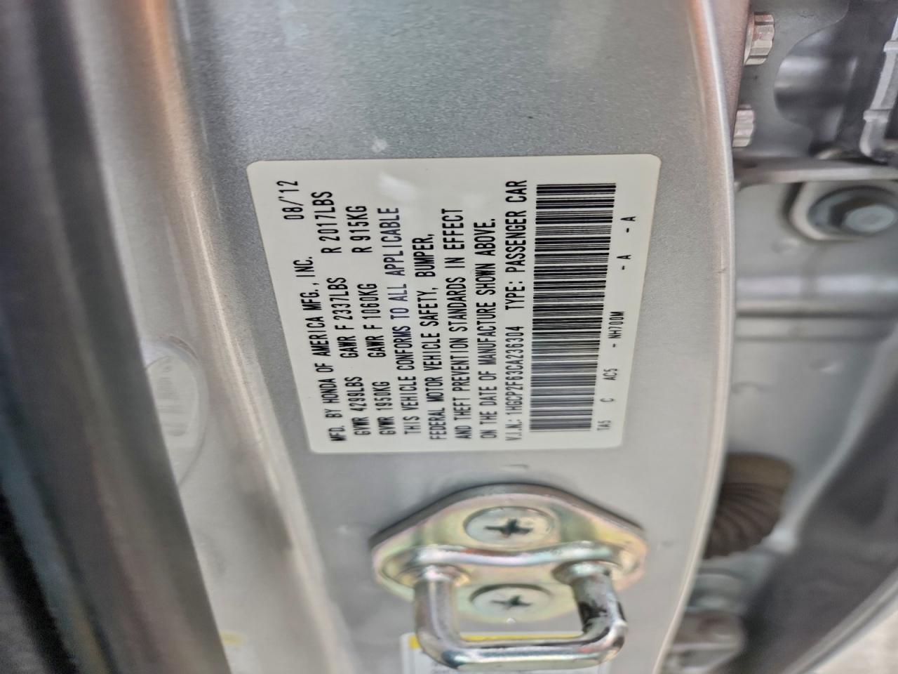 2012 HONDA ACCORD