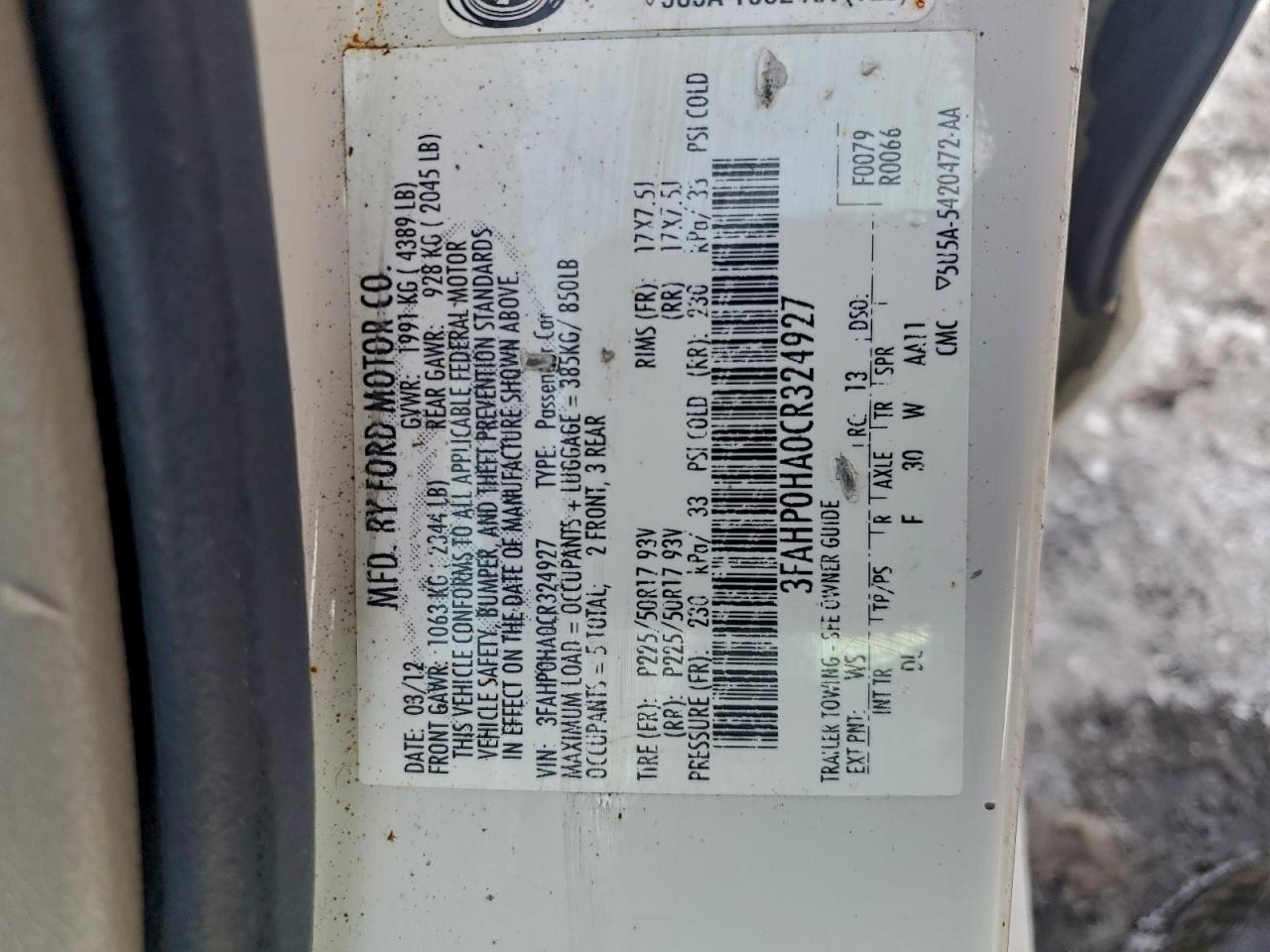 2012 FORD FUSION