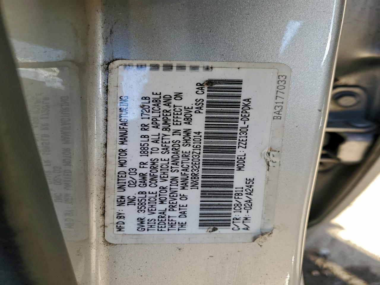 2003 TOYOTA COROLLA