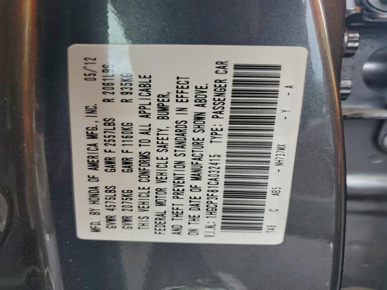 2012 HONDA ACCORD