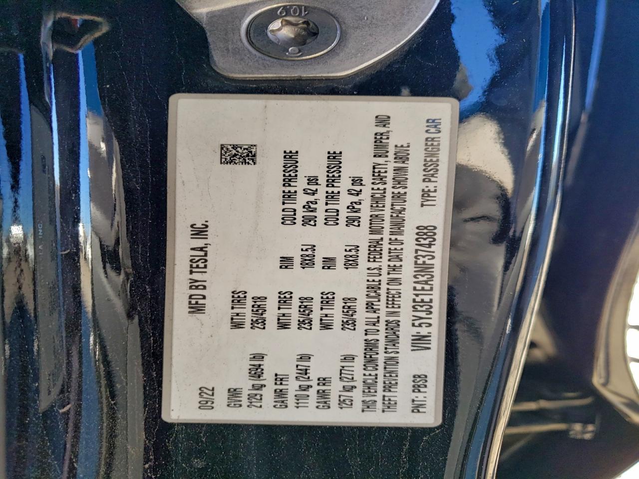 2022 TESLA MODEL 3
