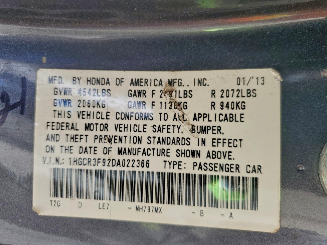 2013 HONDA ACCORD