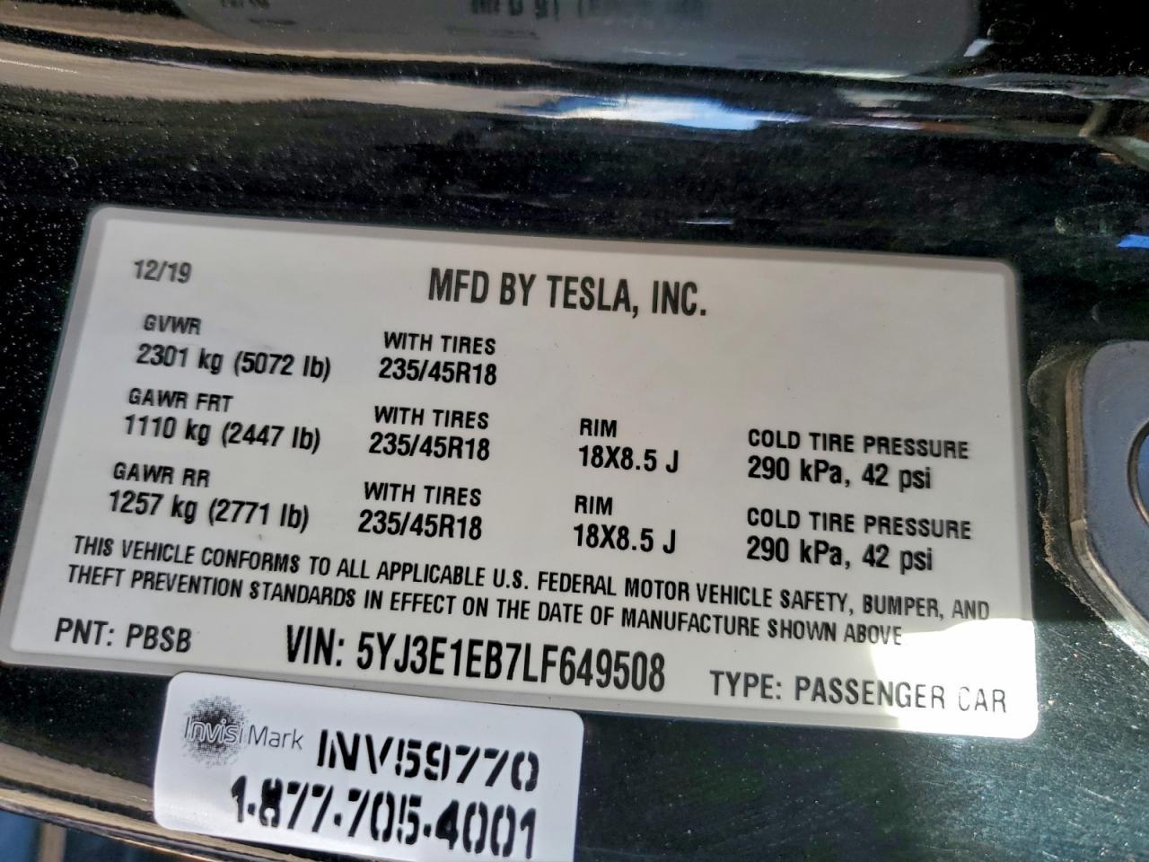 2020 TESLA MODEL 3