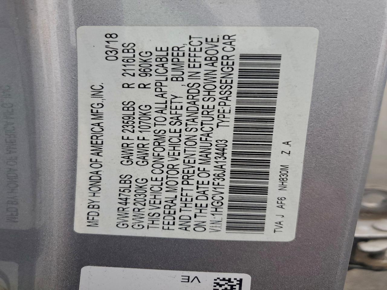 2018 HONDA ACCORD