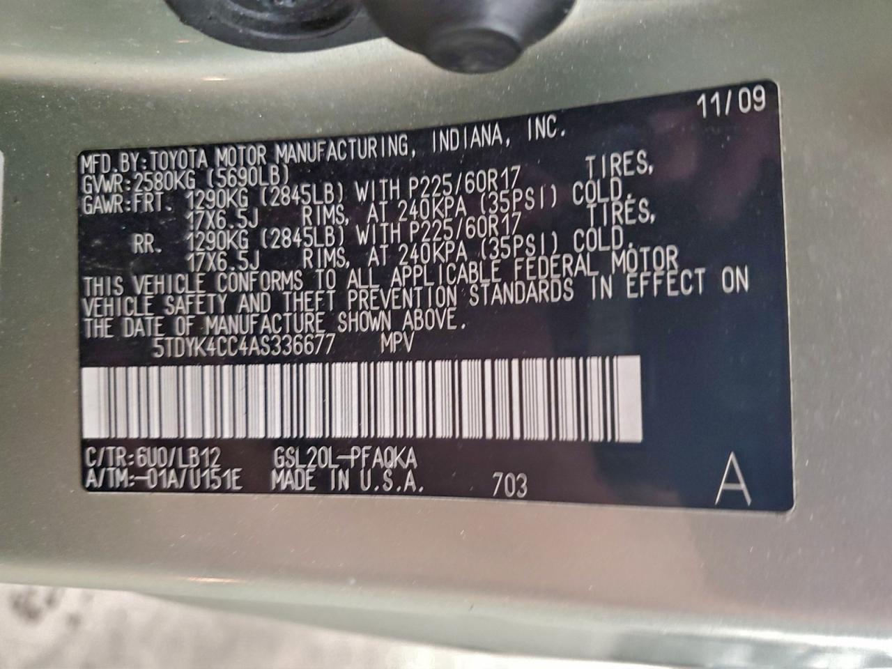 2010 TOYOTA SIENNA