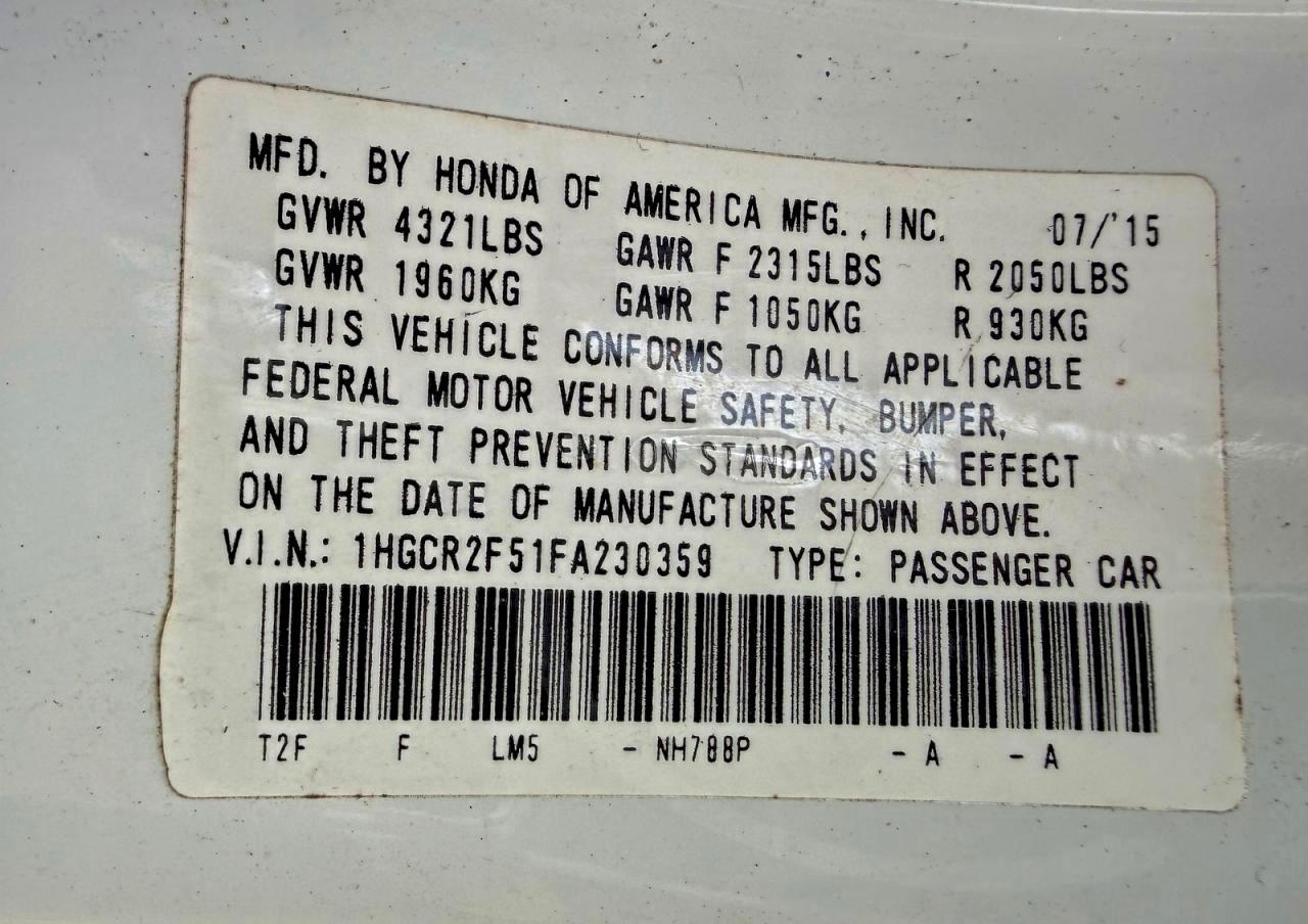 2015 HONDA ACCORD