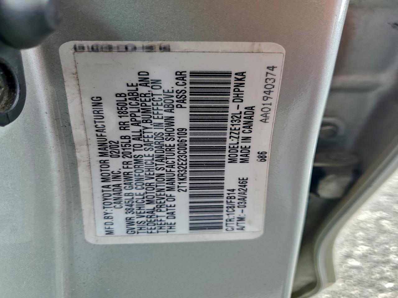 2003 TOYOTA COROLLA