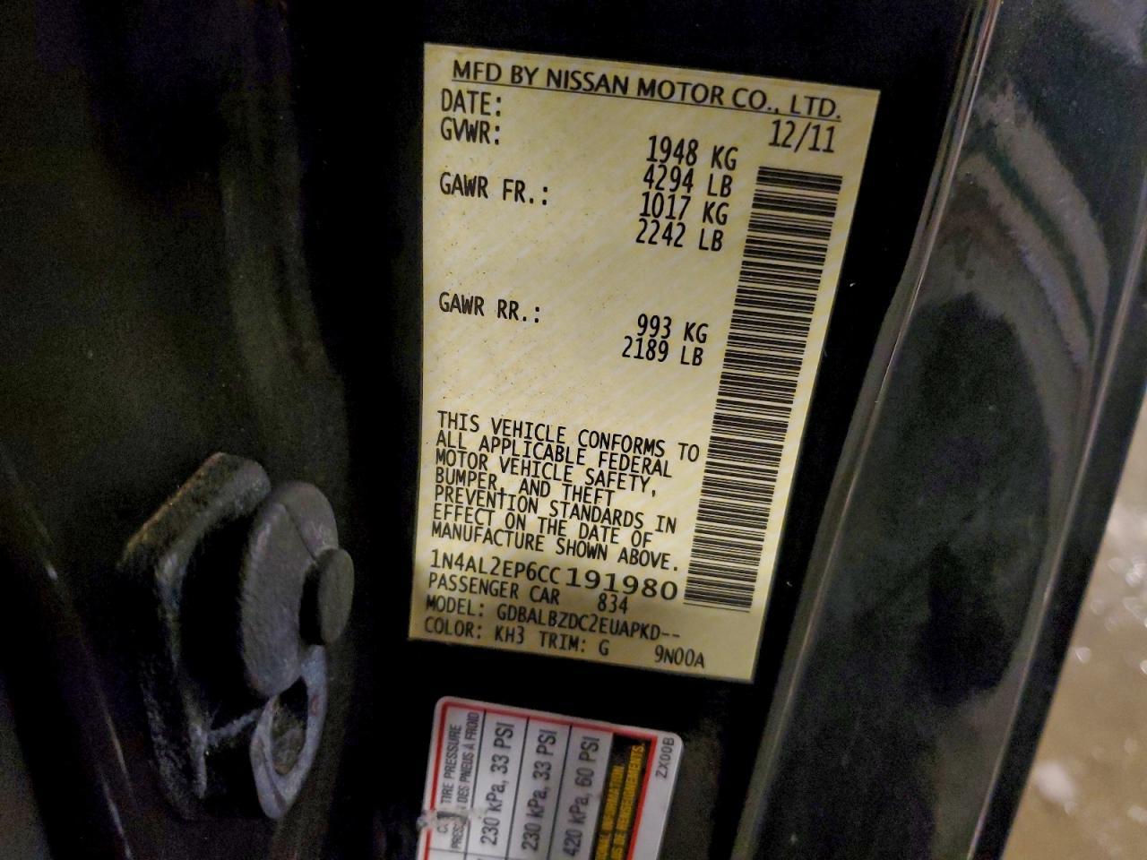 2012 NISSAN ALTIMA