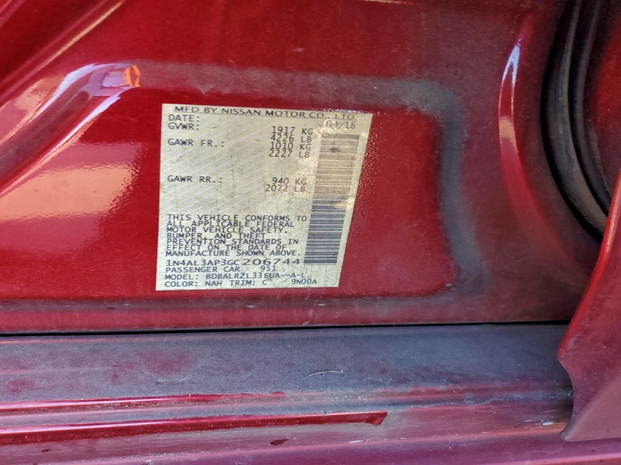 2016 NISSAN ALTIMA