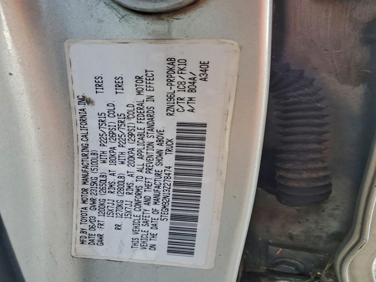 2003 TOYOTA TACOMA