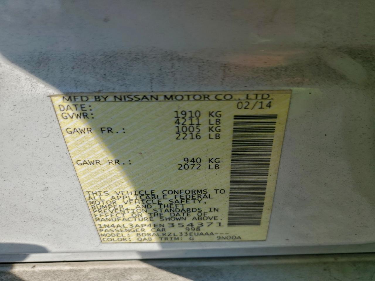 2014 NISSAN ALTIMA