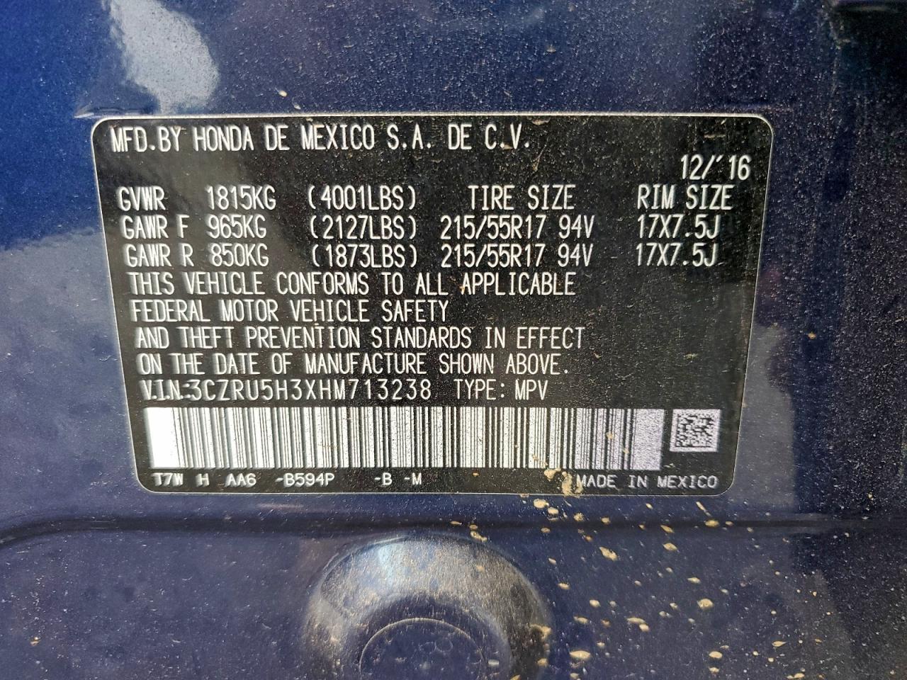 2017 HONDA HR-V