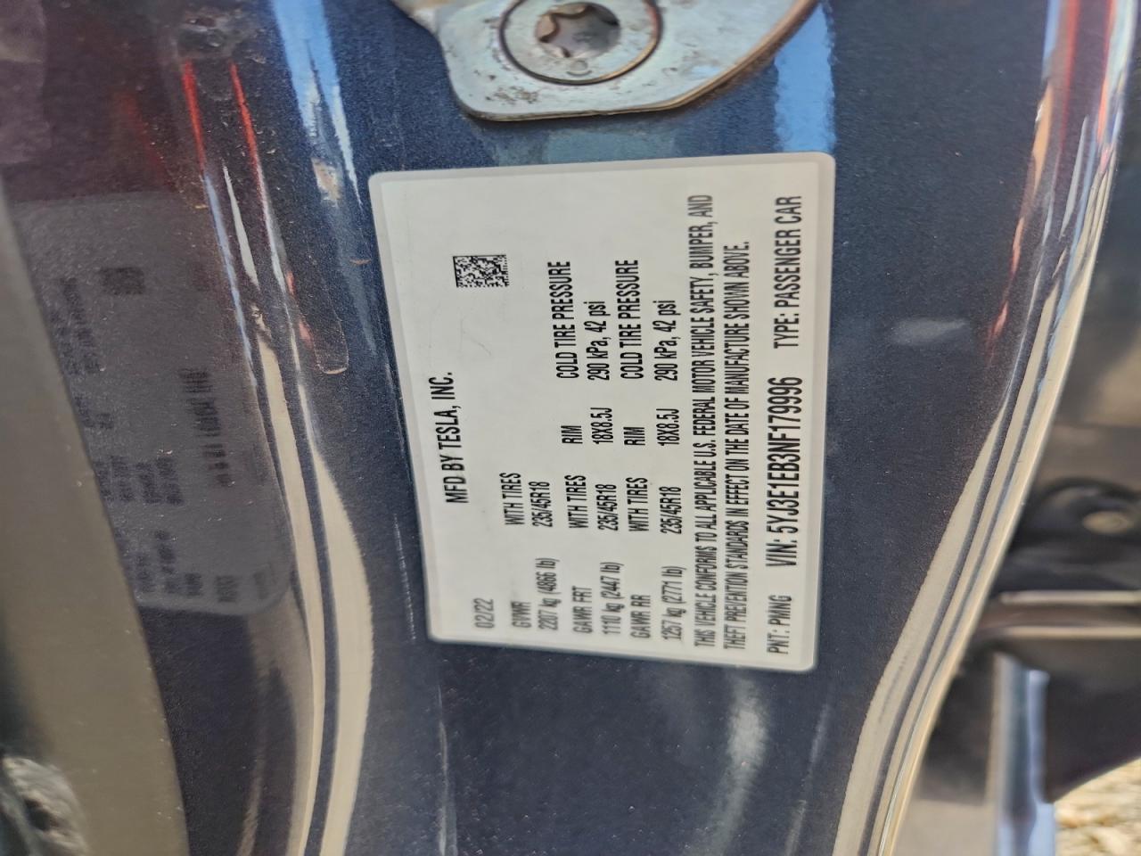 2022 TESLA MODEL 3