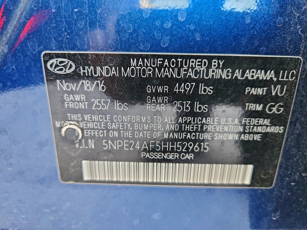 2017 HYUNDAI SONATA