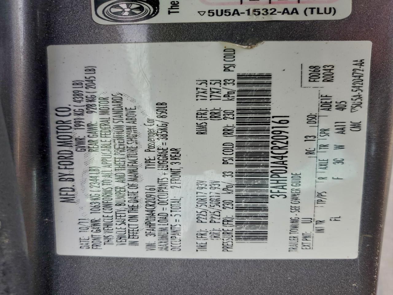 2012 FORD FUSION