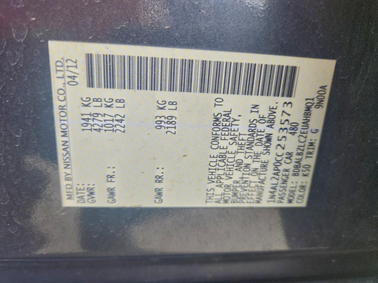 2012 NISSAN ALTIMA