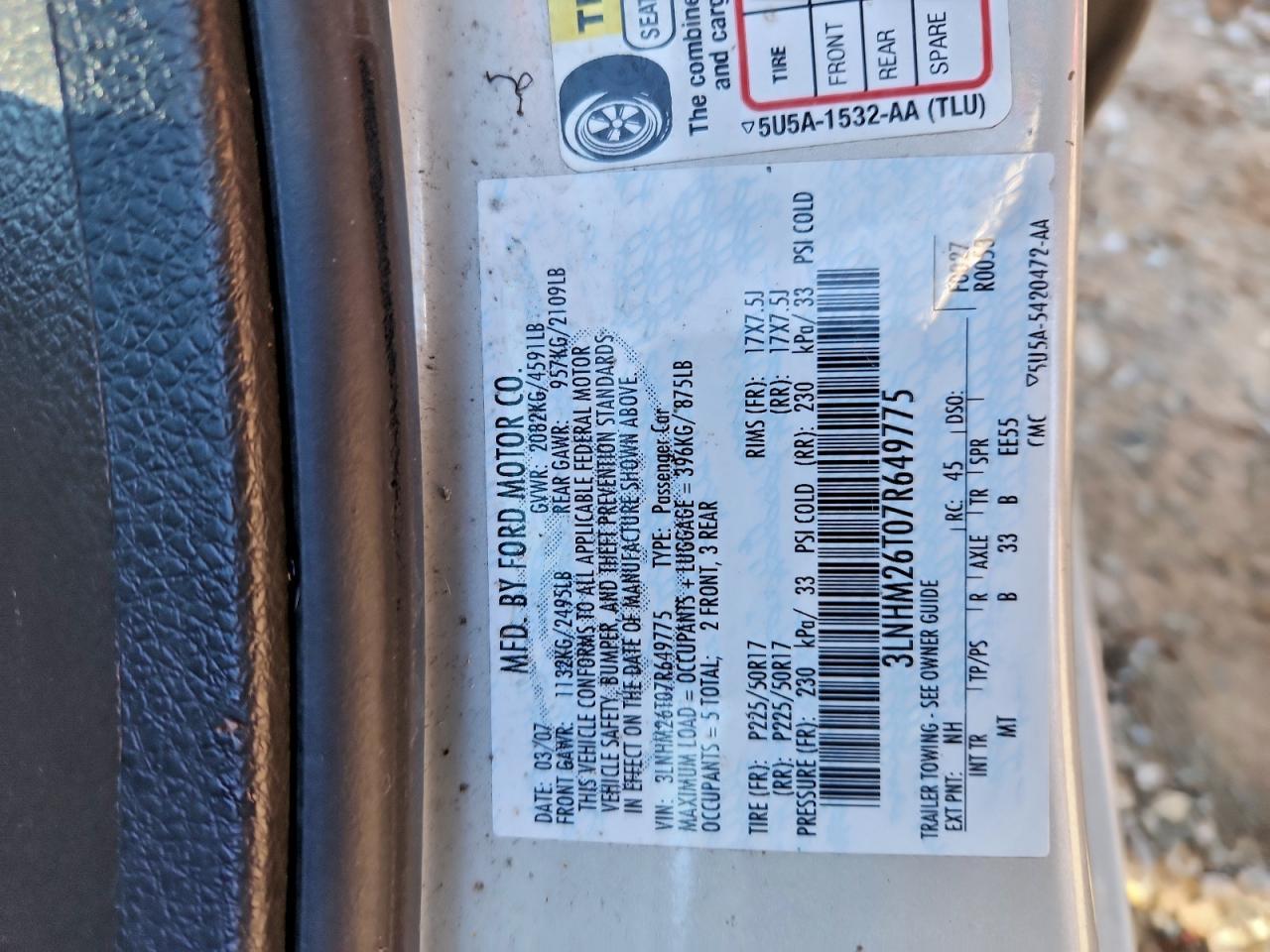 2007 LINCOLN MKZ