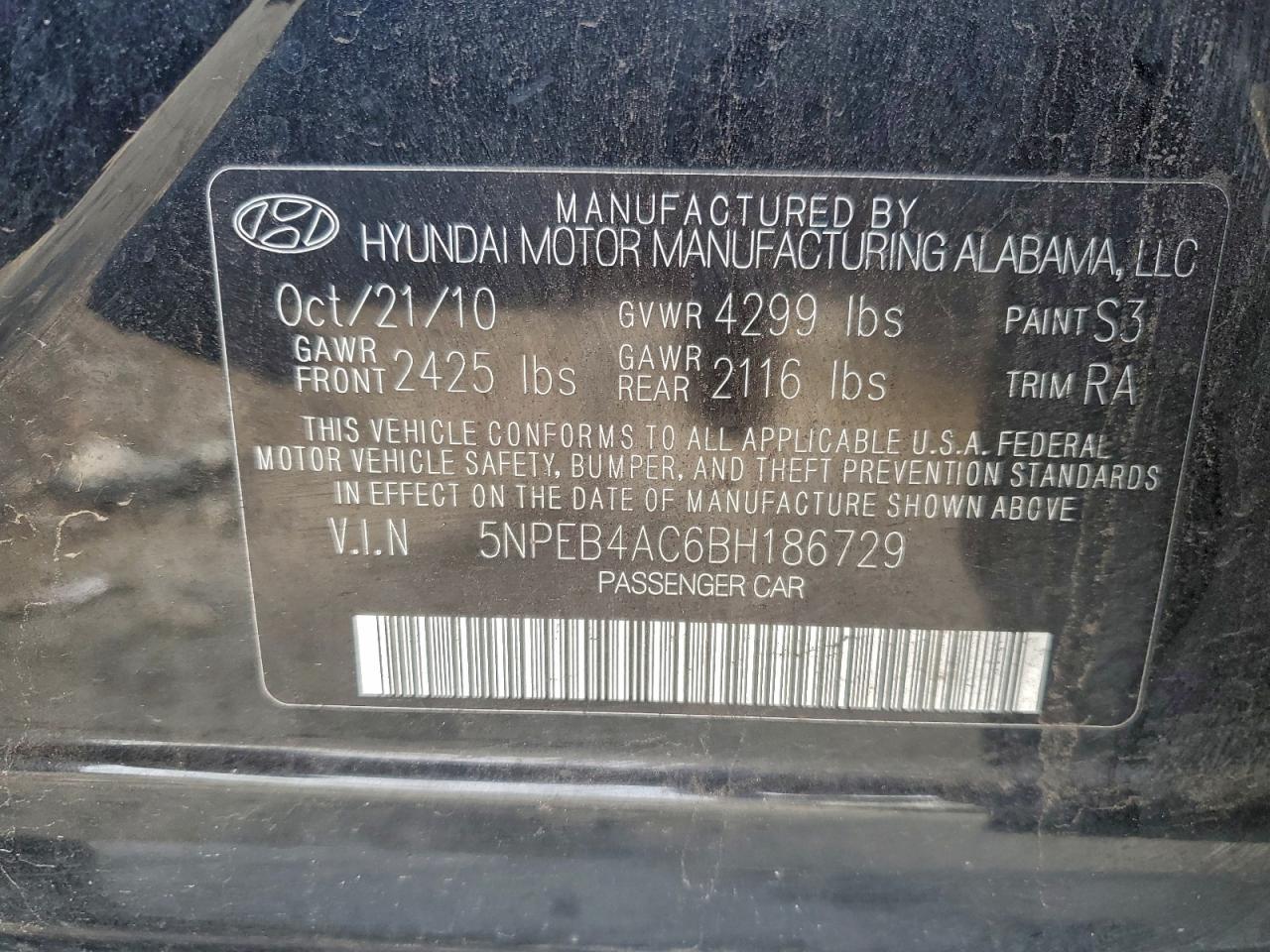 2011 HYUNDAI SONATA