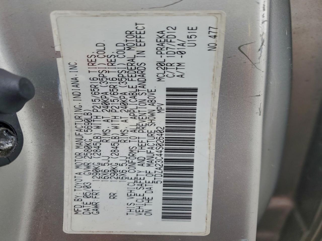2004 TOYOTA SIENNA