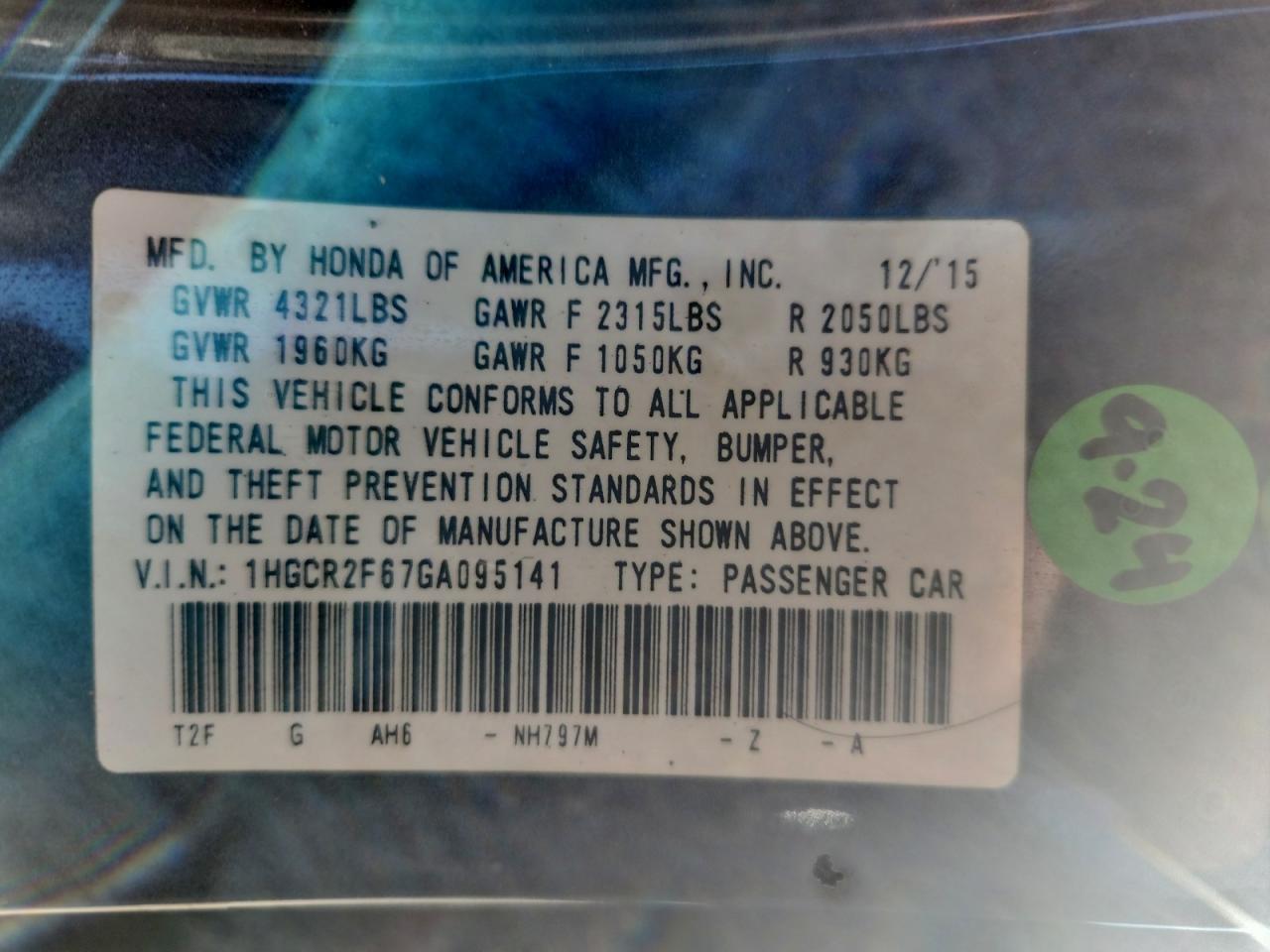 2016 HONDA ACCORD